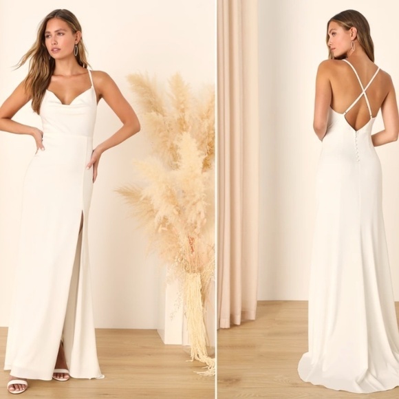 - LULU's Bridal Modern Sexy Satin Classic Minimalist Mermaid Trumpet Maxi … - Picture 3 of 4